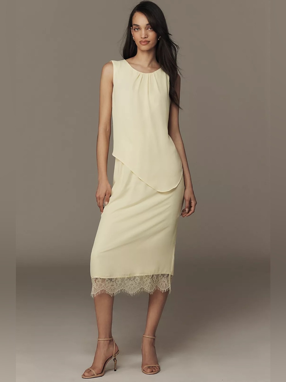 NWT Anthropologie Leyal Yellow Lace Layered Midi Dress Wedding Guest S Cocktail